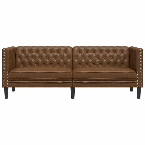 3-personers Chesterfield-sofa imiteret ruskind brun