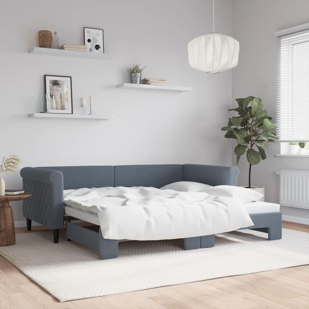 Daybed med udtræk 90x190 cm velour mørkegrå billede