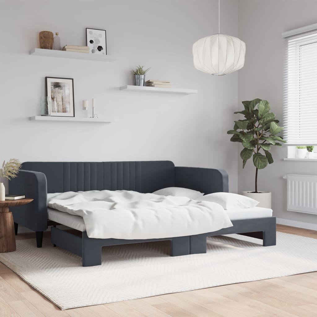 Daybed Velour Mørkegrå - med udtræk / 90 x 190 cm