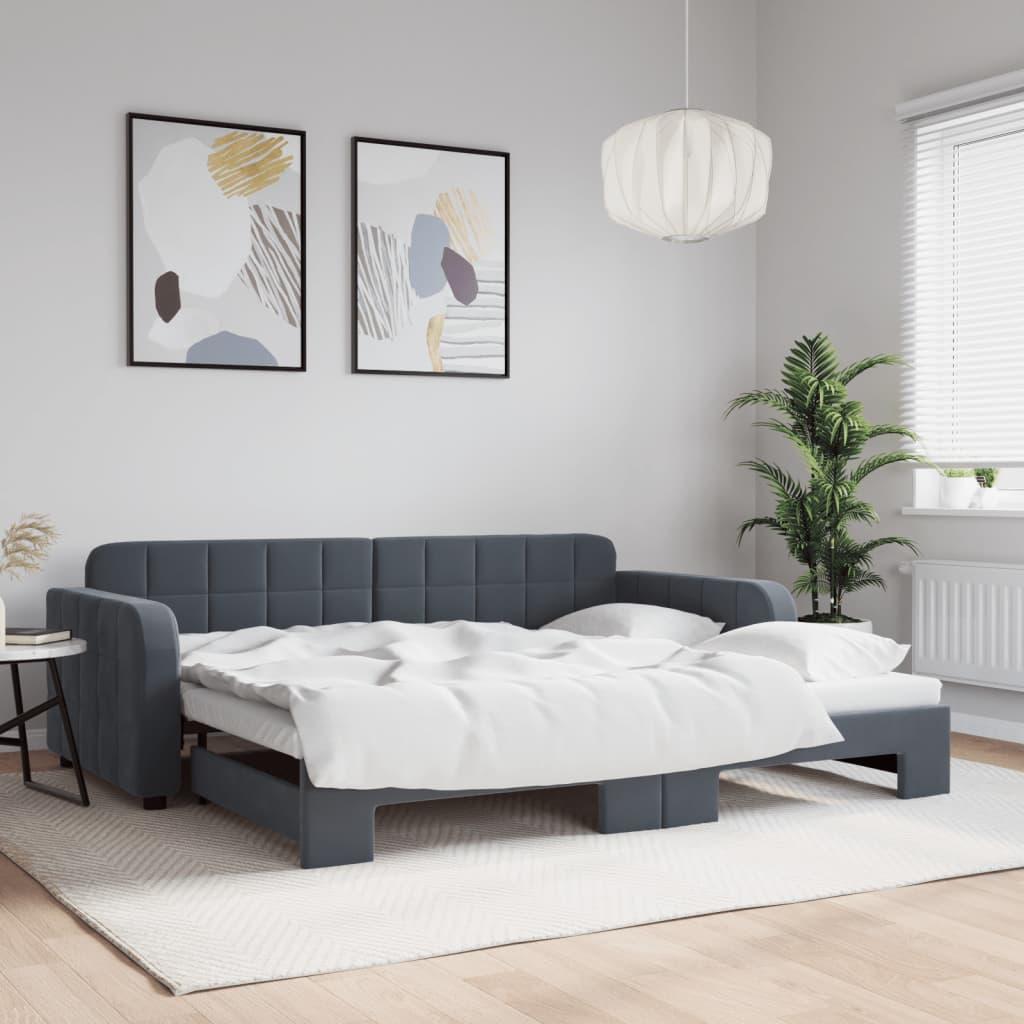 Daybed Velour Mørkegrå - med udtræk / 90 x 190 cm