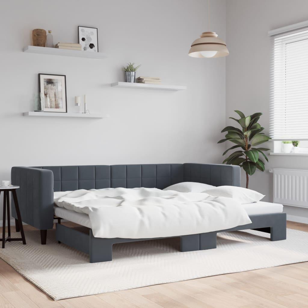 Daybed Velour Mørkegrå - med udtræk / 90 x 190 cm