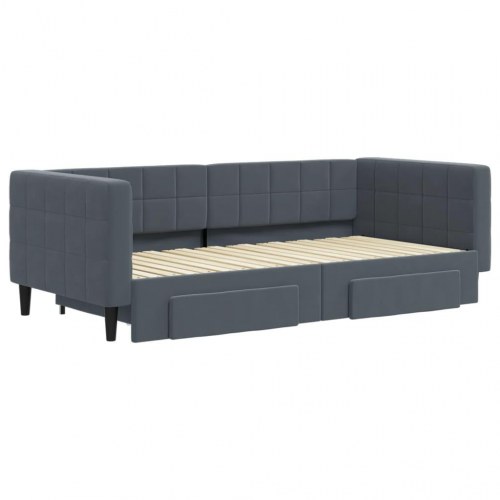 Daybed med udtræk og 2 skuffer 90 x 190 cm velour - mørkegrå