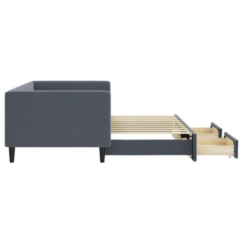 Daybed med udtræk og 2 skuffer 90 x 190 cm velour - mørkegrå