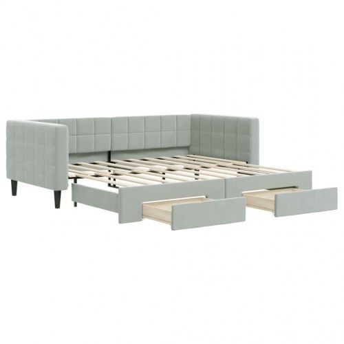 Daybed med udtræk og 2 skuffer 90 x 190 cm - lysegrå