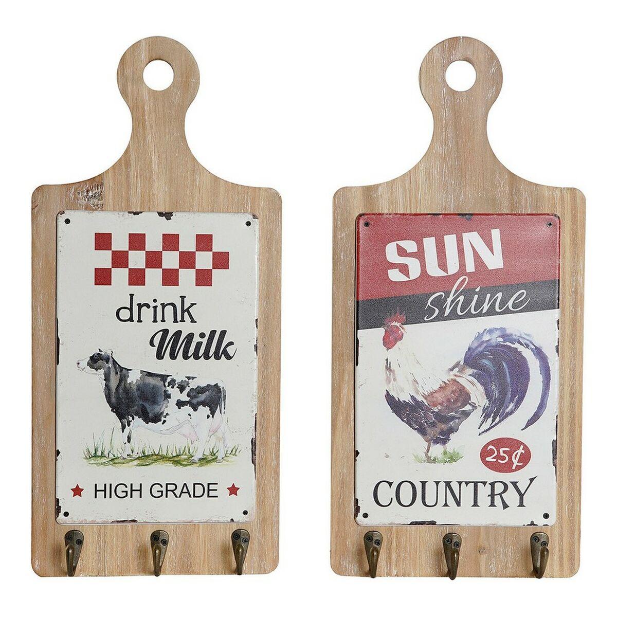 Knagerække i træ/metal, rød - 2 stk. (21 × 5 × 45 cm)