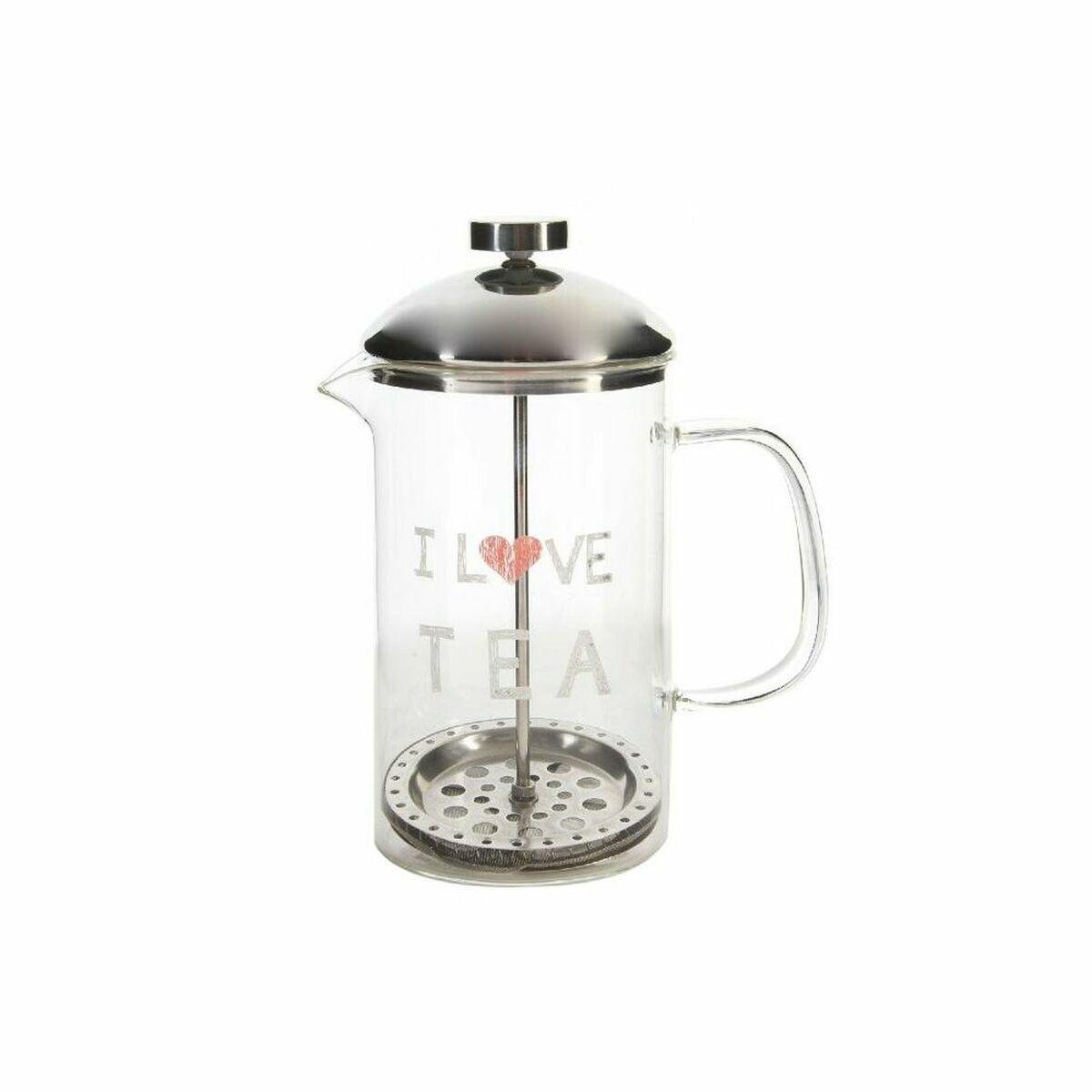 Tekande DKD Home Decor Gennemsigtig Rustfrit stål Sølv Borosilikatglas (18 x 9.5 x 20.5 cm) (1 L)