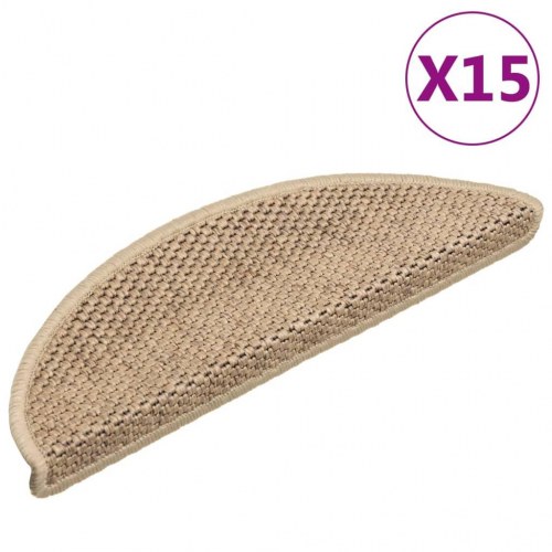 Selvklæbende trappemåtter 15stk. 56x17x3cm sisal-look sandfarve (OUTLET A)