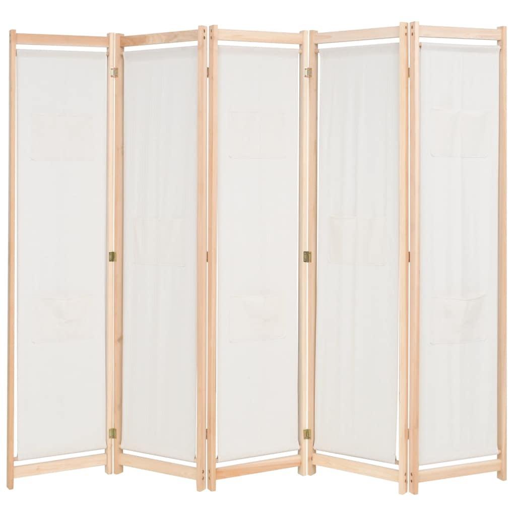 5-panels rumdeler 200 x 170 x 4 cm stof cremefarvet