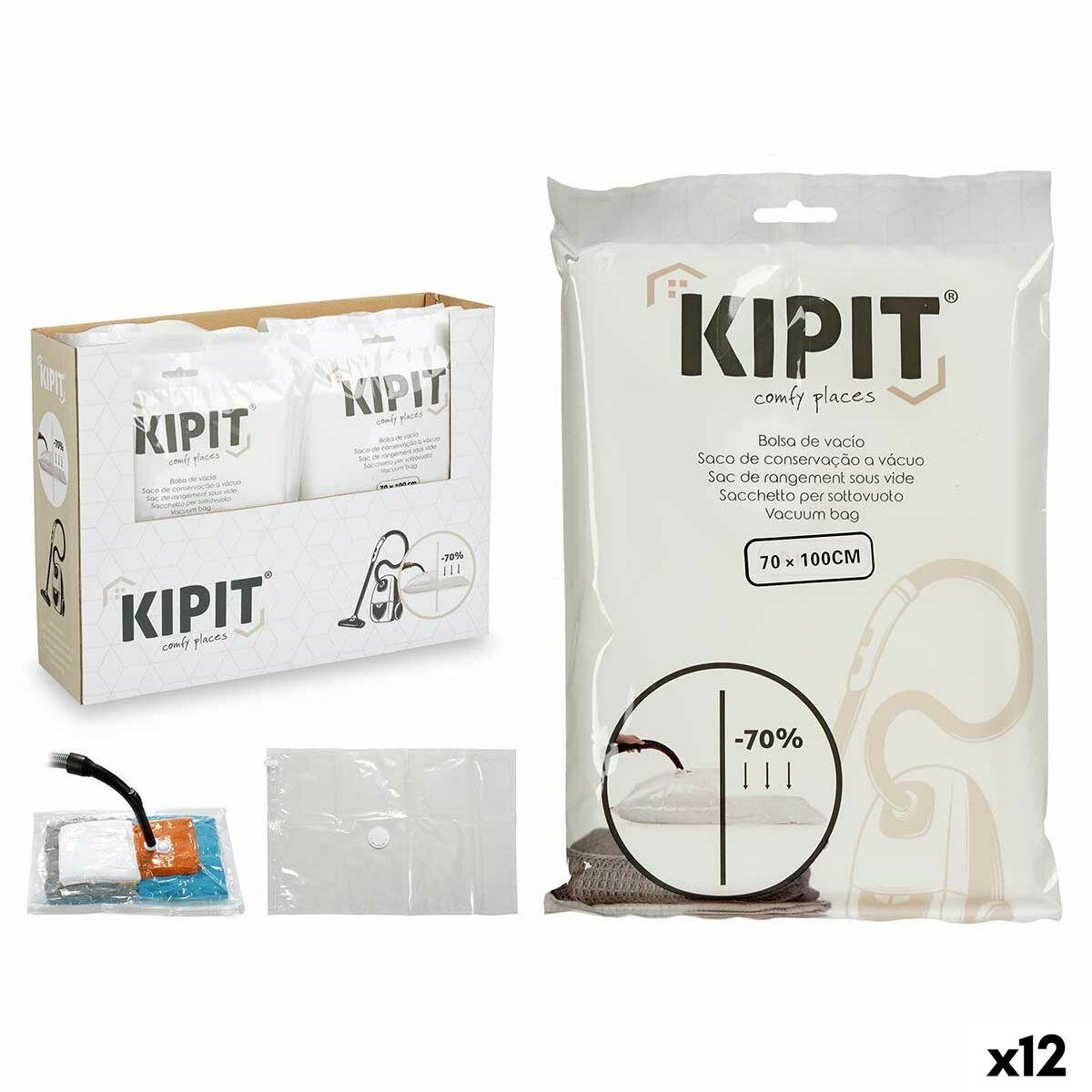 Vakuumposer Kipit - gennemsigtige plastposer 70 × 100 cm + 20 × 30 × 3 cm (12 stk.)