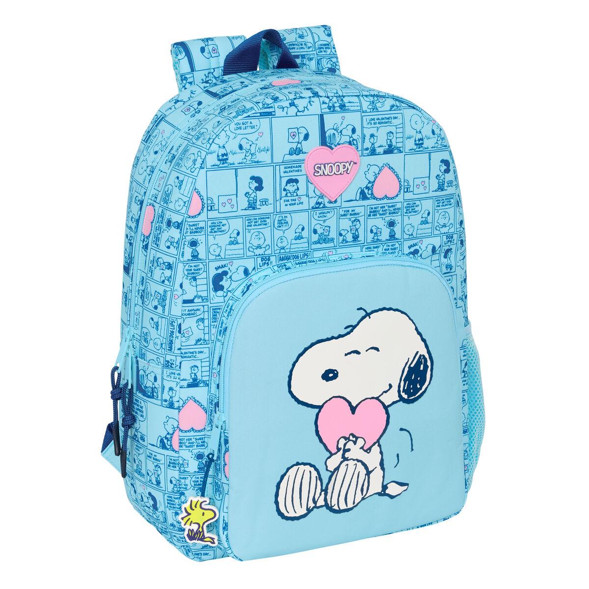 Snoopy skoletaske Love - blå, 30 × 46 × 14 cm