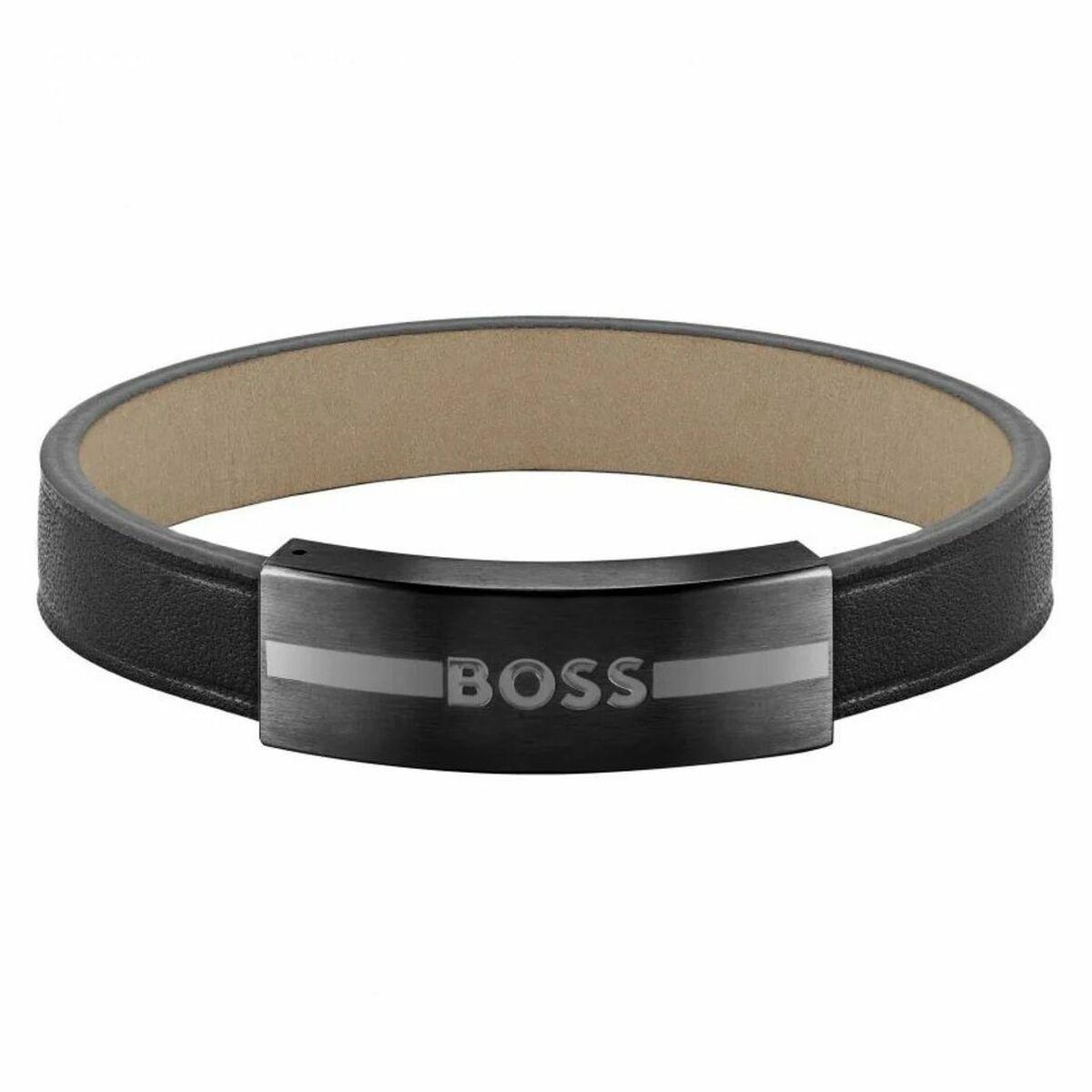Hugo Boss armbånd til mænd i læder, sort - 20 cm