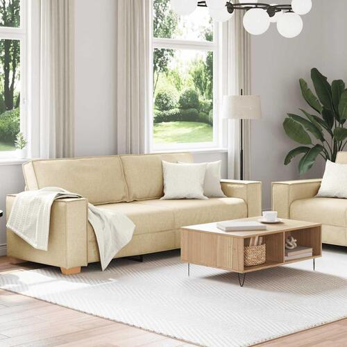 2 personers sofa med hynder stof cremefarvet