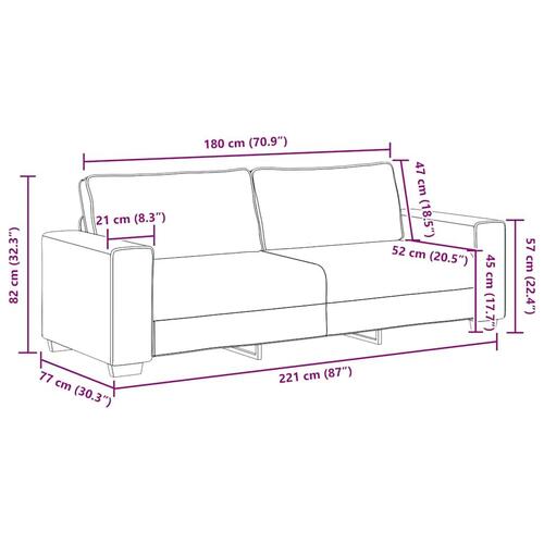 3-personers sofa 180 cm stof vinrød