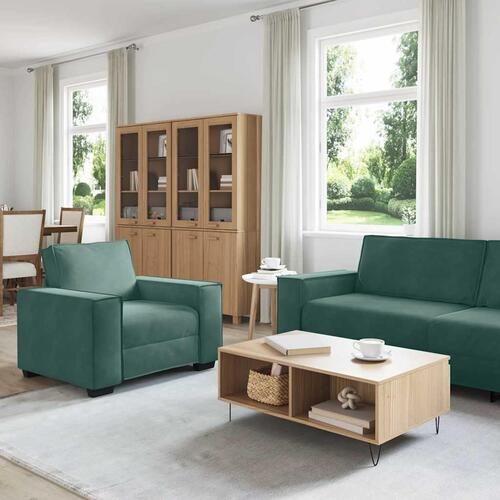 3 personers sofa med hynder velour mørkegrøn