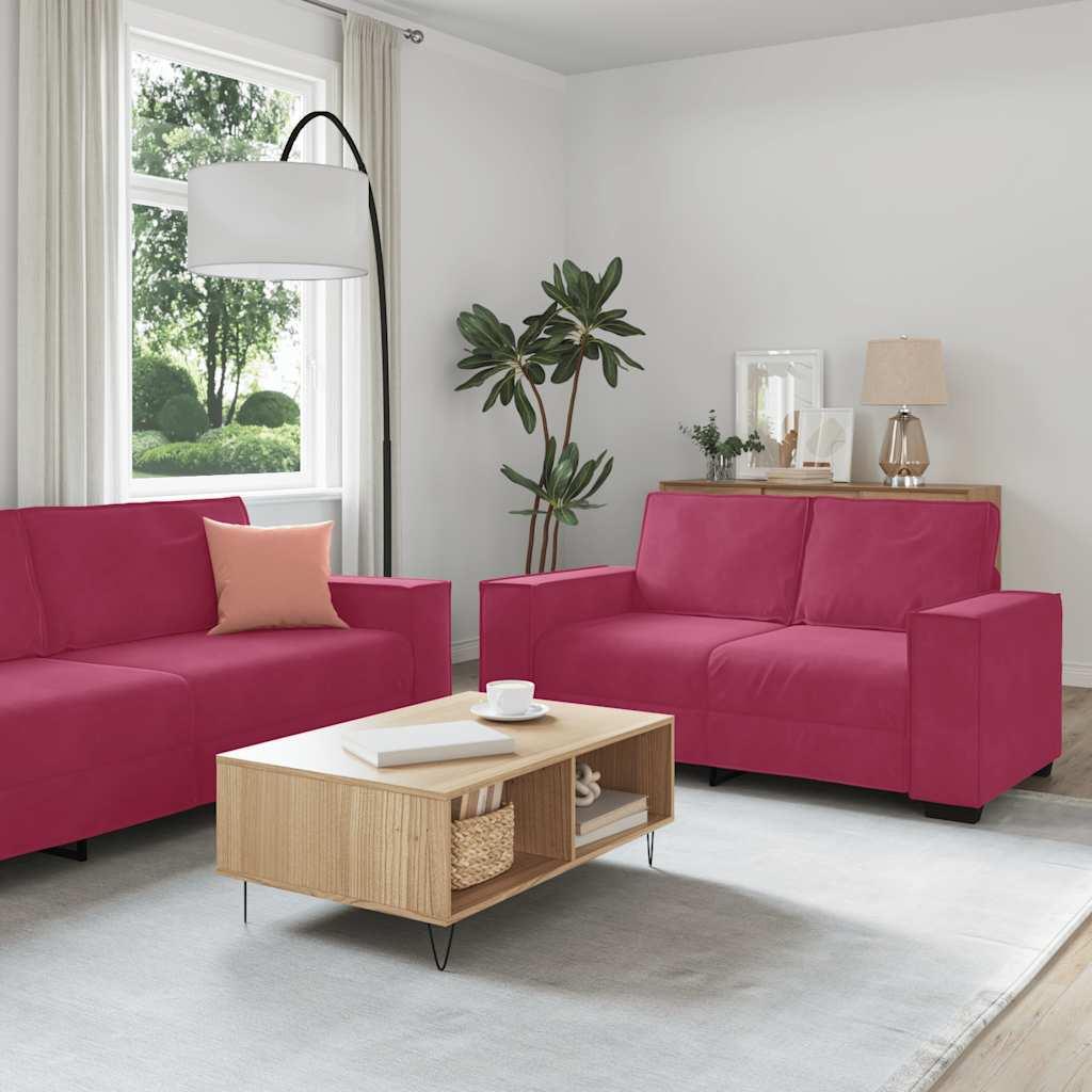 2 personers sofa med hynder velour vinrød