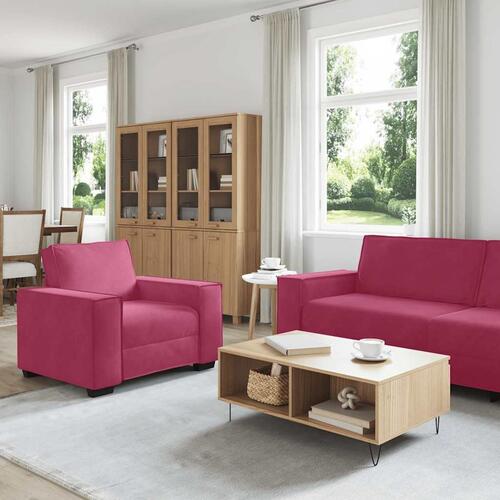 2 personers sofa med hynder velour vinrød