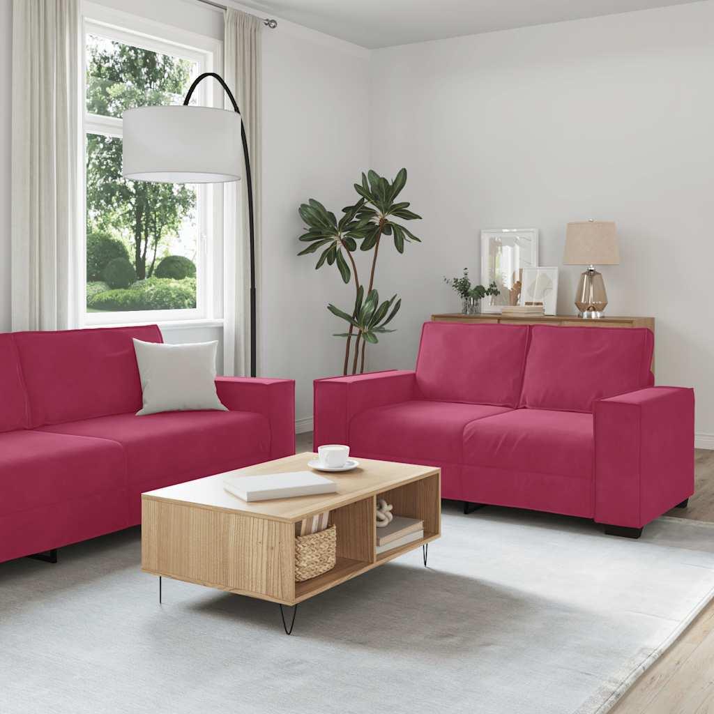 2 personers sofa med hynder velour vinrød