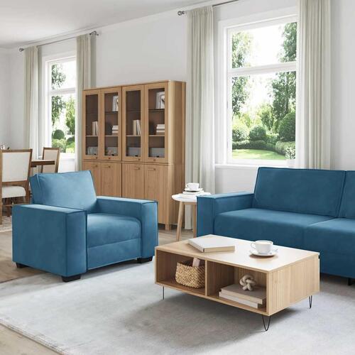 3 personers sofa med hynder velour blå