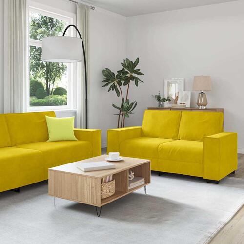 3 personers sofa med hynder velour gul