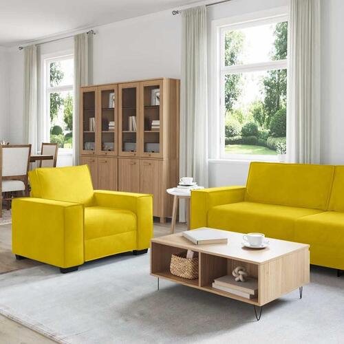3 personers sofa med hynder velour gul