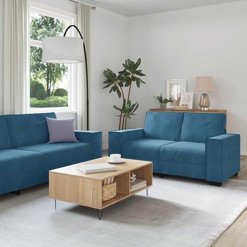 2 personers sofa med hynder velour blå