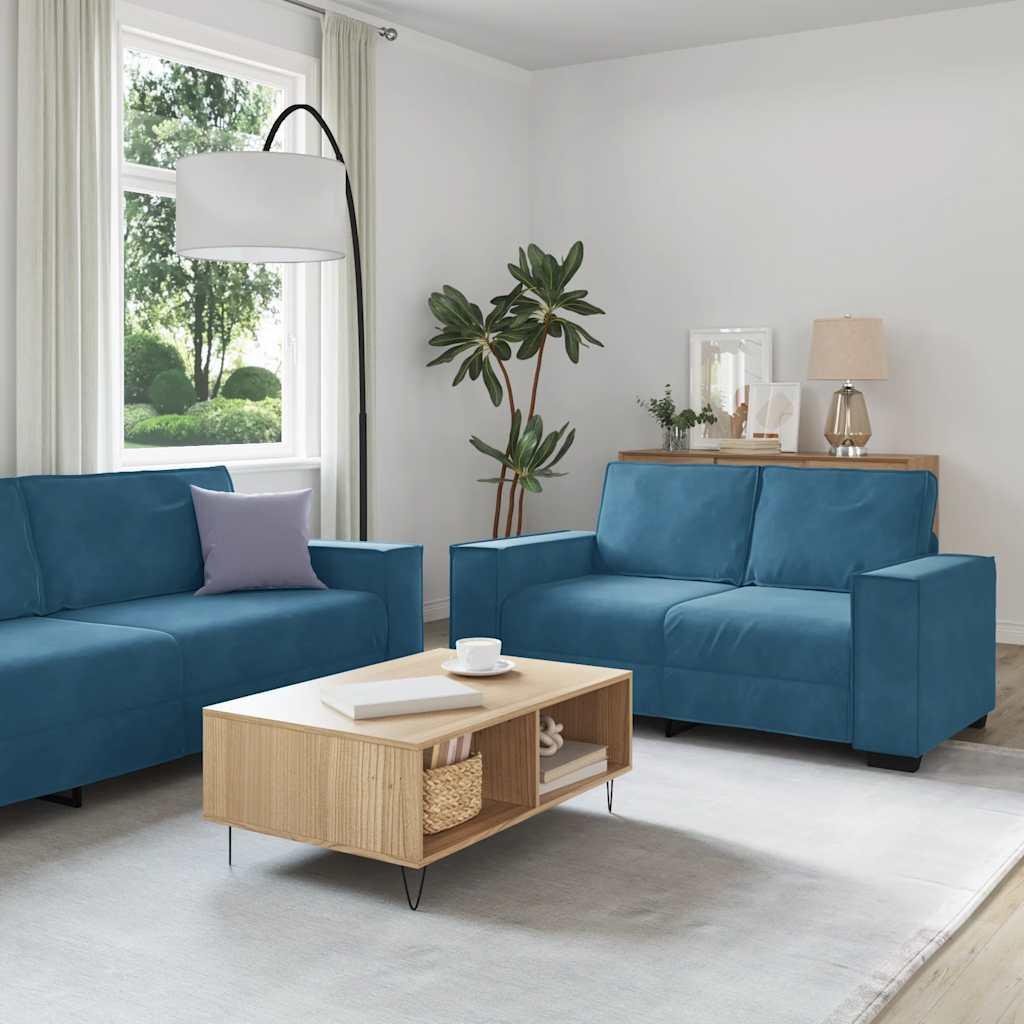 2 personers sofa med hynder velour blå