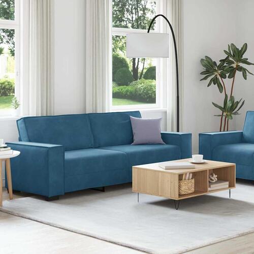 2 personers sofa med hynder velour blå