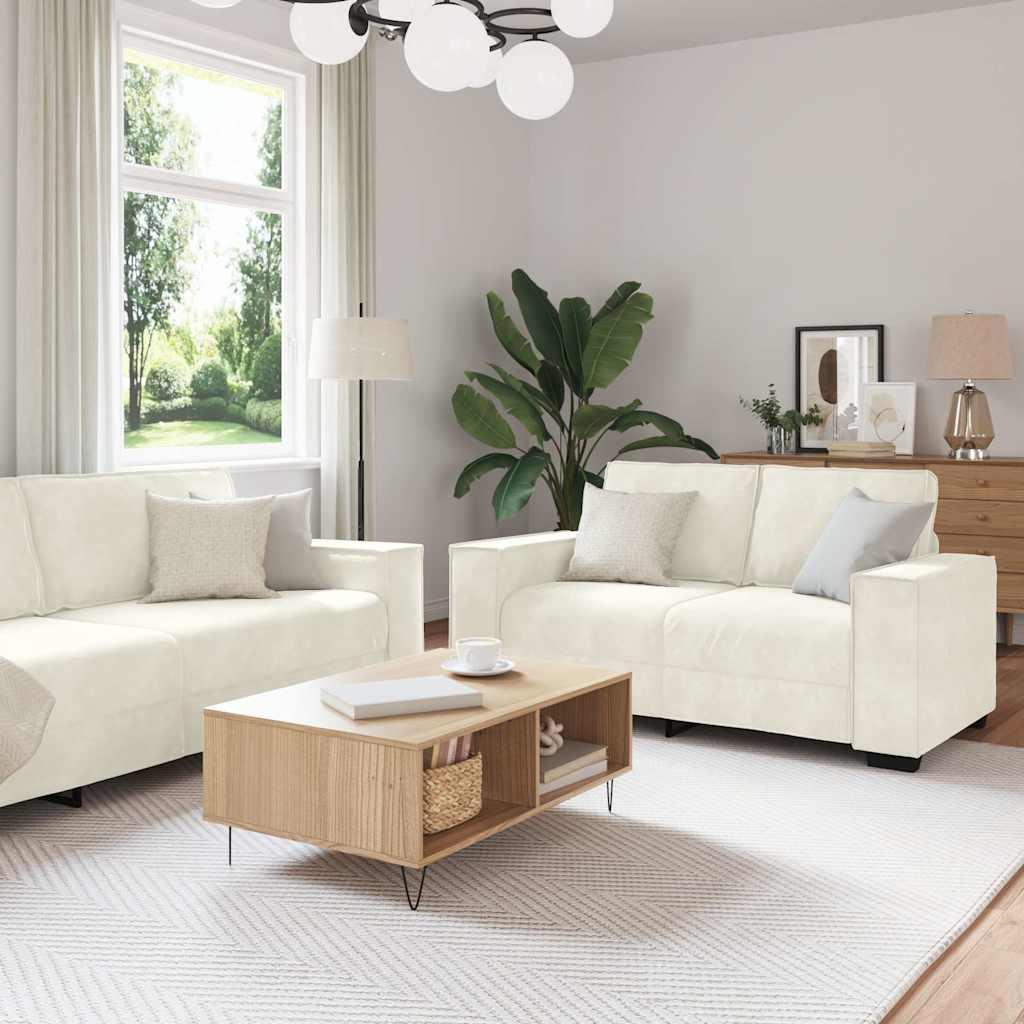 3 personers sofa med hynder velour cremefarvet