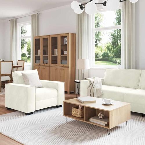 3 personers sofa med hynder velour cremefarvet