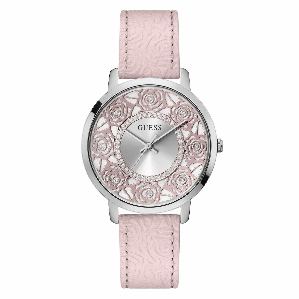 Guess dameur GW0529L1, pink læderrem, Ø 40 mm