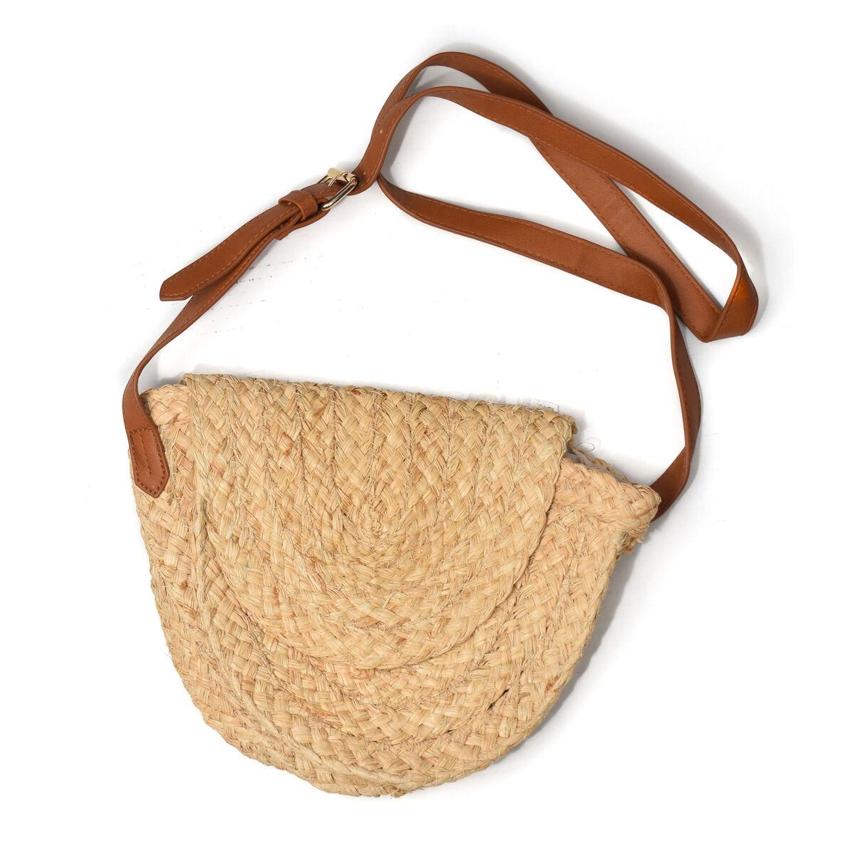 Lefties skuldertaske i raffiabast - brun, 24 × 21 cm