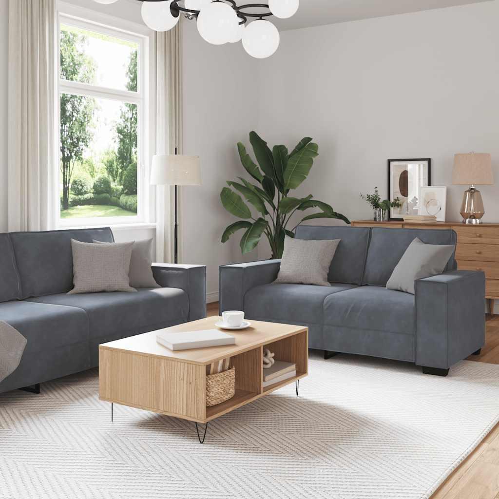 3 personers sofa med hynder velour mørkegrå