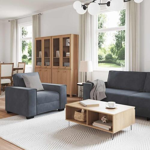 3 personers sofa med hynder velour mørkegrå