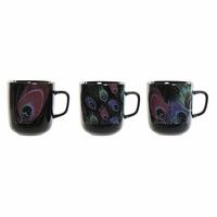 Krus DKD Home Decor Porcelæn Sort Pink (11.5 x 8.5 x 10 cm) (3 stk) (380 ml)