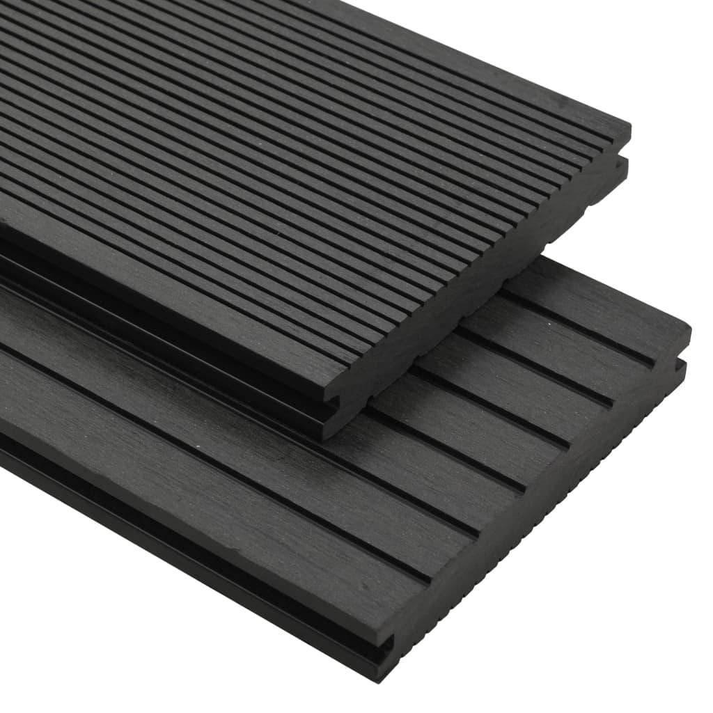 Massive terrassebrædder med tilbehør WPC 16 m² 2,2 m sort