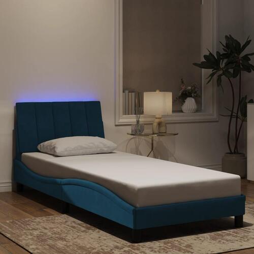 Sengeramme med LED-lys 80x200 cm velour blå