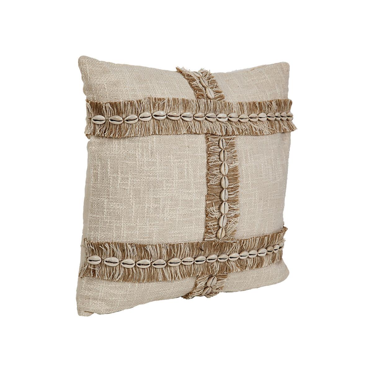 Romimex pyntepude i bomuld, beige med muslinger - 45 × 45 cm