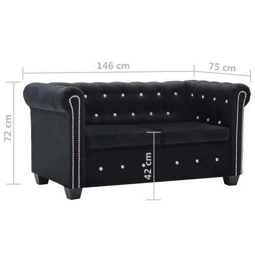 2-personers chesterfieldsofa fløjlsbeklædning 146 x 75 x 72 sort