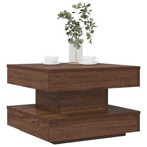 Sofabord 360 grader drejeligt 50x50x34,5 cm brun egetræ