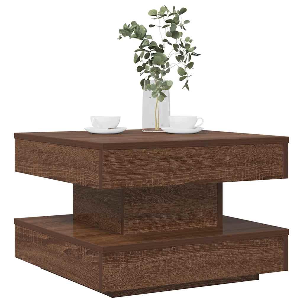 Sofabord 360 grader drejeligt 50x50x34,5 cm brun egetræ