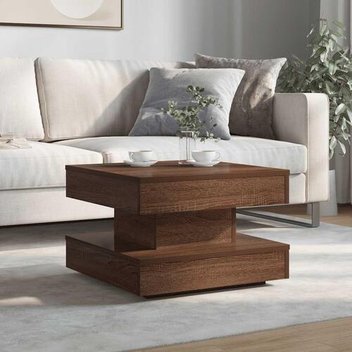 Sofabord 360 grader drejeligt 50x50x34,5 cm brun egetræ