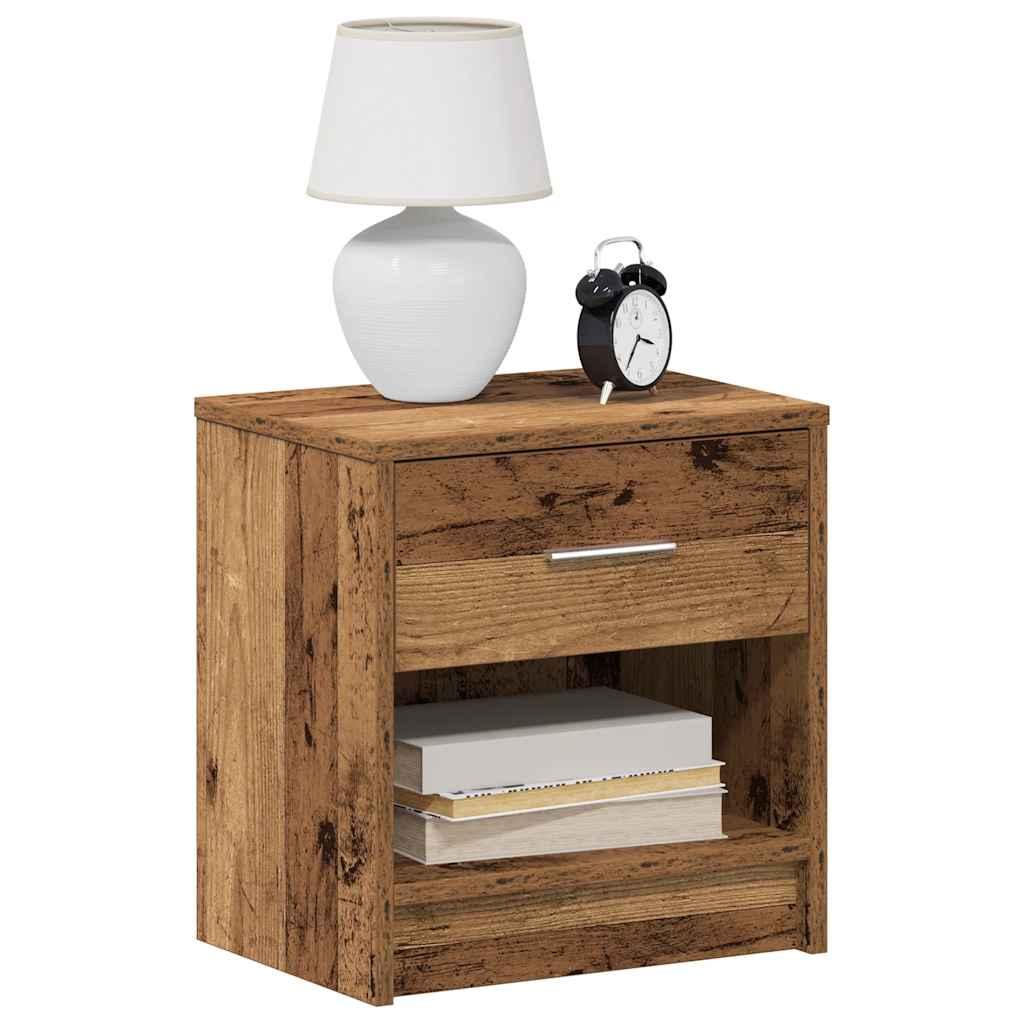 Sengeborde 2 stk. med skuffe 39x28x41 cm antikt træ