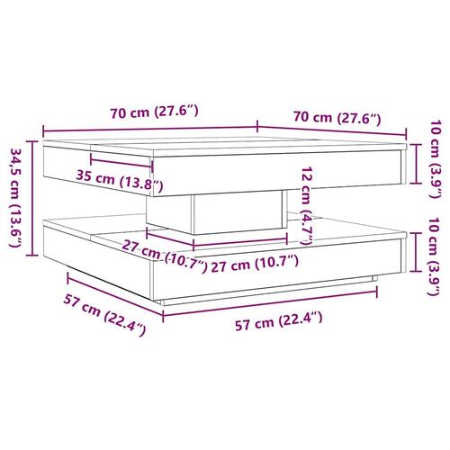 Sofabord 360 grader drejeligt 70x70x34,5 cm hvid