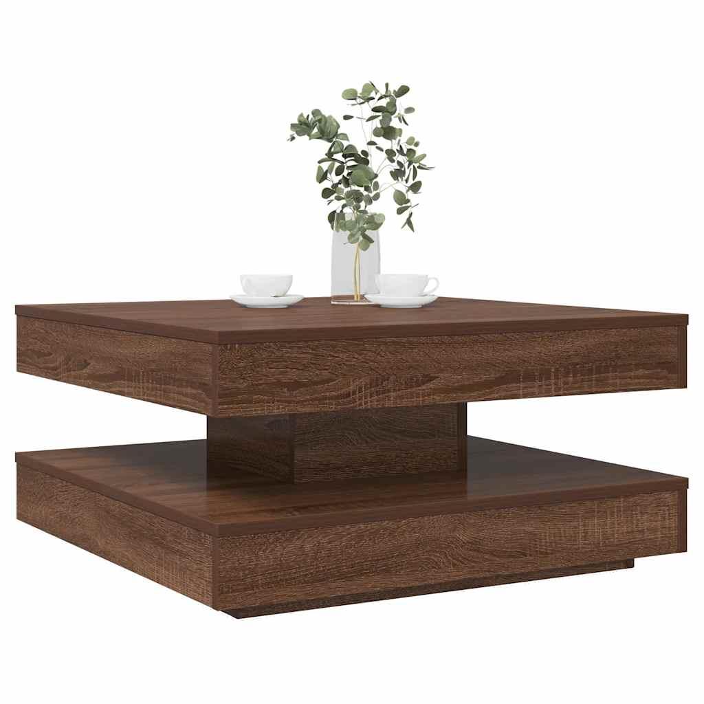 Sofabord 360 grader drejeligt 70x70x34,5 cm brun egetræ