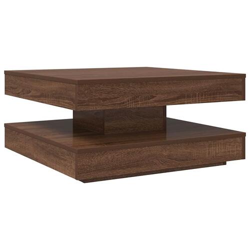 Sofabord 360 grader drejeligt 70x70x34,5 cm brun egetræ