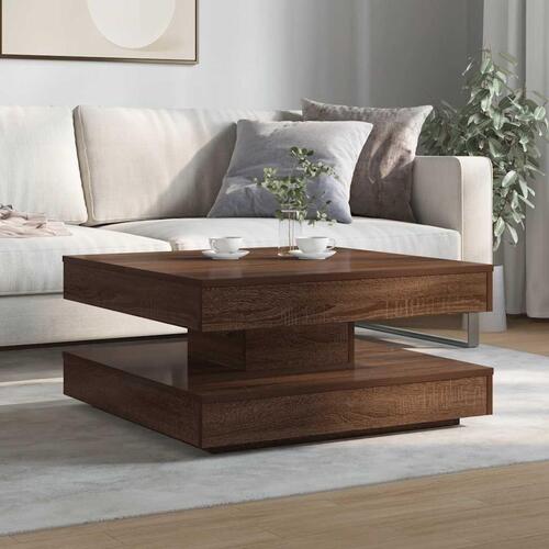 Sofabord 360 grader drejeligt 70x70x34,5 cm brun egetræ
