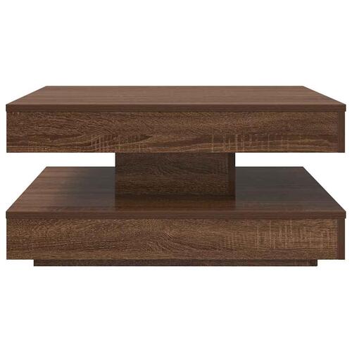 Sofabord 360 grader drejeligt 70x70x34,5 cm brun egetræ