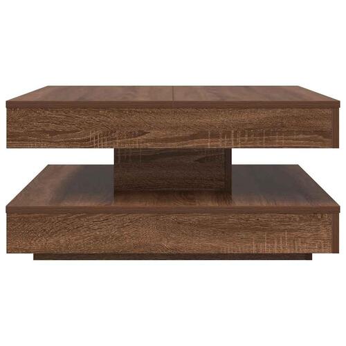 Sofabord 360 grader drejeligt 70x70x34,5 cm brun egetræ