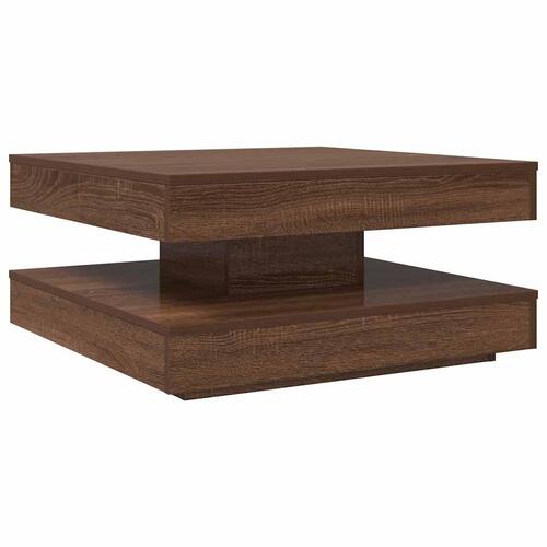 Sofabord 360 grader drejeligt 70x70x34,5 cm brun egetræ
