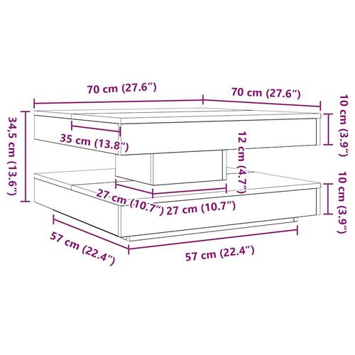 Sofabord 360 grader drejeligt 70x70x34,5 cm brun egetræ